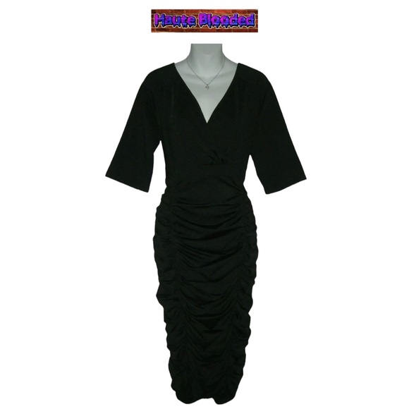 Poseshe Dresses & Skirts - Poseshe Little Black Dress Ruched Body Con Stretchy Plus Size Short Sleeve 2XL